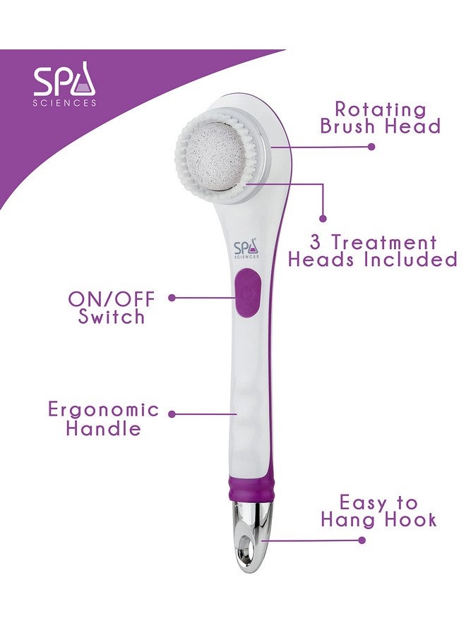 SPA SCIENCES Nera Power Shower Brush 3In1 Multifunction Back & Body Brush Exfoliation Cleansing Massaging For All Skin Types Includes Body Brush Loofah & Pumice Stone Usb Charging - Image 5