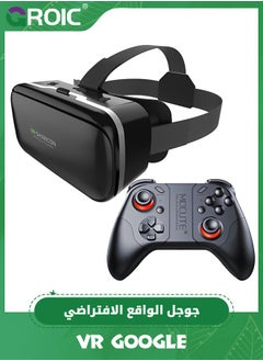 GROIC نظارات الواقع الافتراضي ثلاثية الأبعاد VR سماعة ستيريو VR خوذة للهواتف الذكية التي تعمل بنظام IOS وAndroid، نظارات الواقع الافتراضي ثلاثية الأبعاد عالية الدقة سماعة الواقع الافتراضي لألعاب الواقع الافتراضي والأفلام ثلاثية الأبعاد، نظارات الواقع الافتراضي مع مقبض بلوتوث  - Image 1