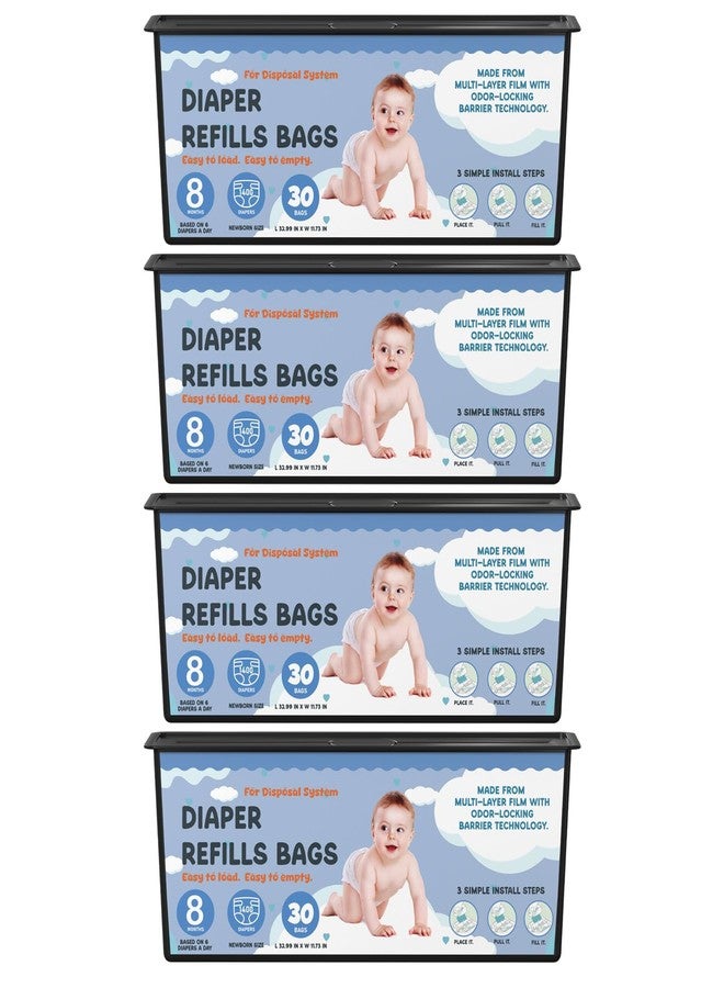 Fununcat Diaper Pail Refills Bags with 30 Bags Compatible with Genie Easy Roll Signature Diaper Pails and Platinum Diaper Pails, Lasts Up to 8 Months, 7-Layer Odor-Barrier Technology, 4 Pack (120 Bags) - Image 1