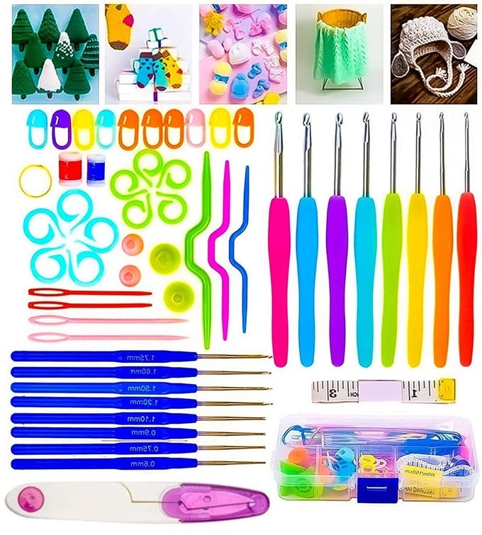 52PCS KNITTING CROCHET HOOK NEEDLE SET ERGONOMIC SEWING KNITTING NEEDLE KIT WITH 16PCS SOFT GRIP HANDLES HOOKS 06MM6MM 1 SCISSOR 1 TAPE MEASURE 3 TAPESTRY FOR HAND KNITTED WITH BOX SET OF 52 PC