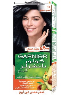 غارنييه صبغة شعر كريمية دائمة كولور ناتشورالز من غارنييه - 1+ أسود فائق 112 مل  - Image 1