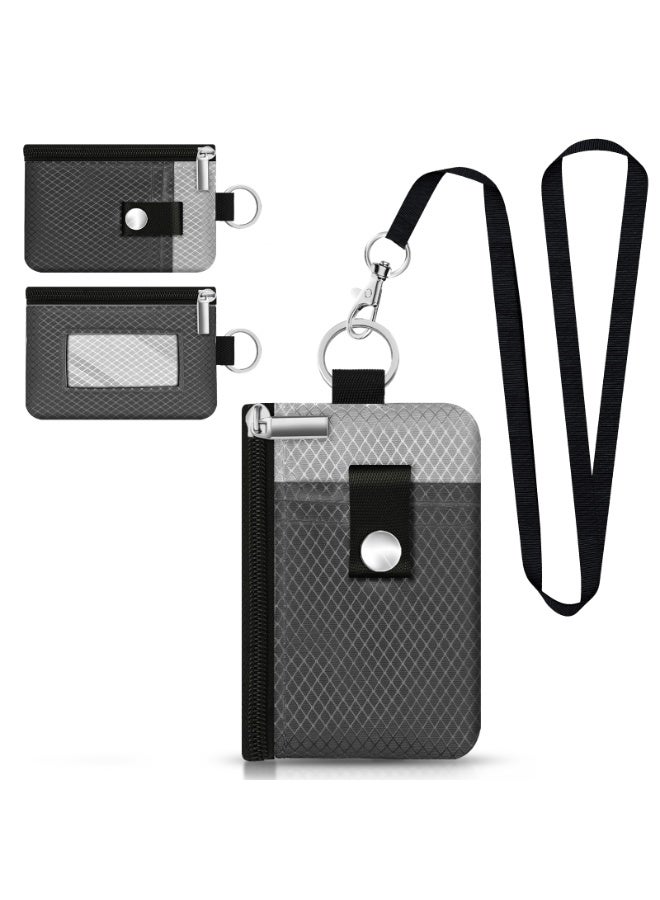 Minimalist RFID BloMinimalist RFID Blocking Small Wallet with ID Window,WaterResistant Zip Id Case Wallet with Lanyard Keychain for Cards,Cash,Travel,Women,Mencking - Image 1