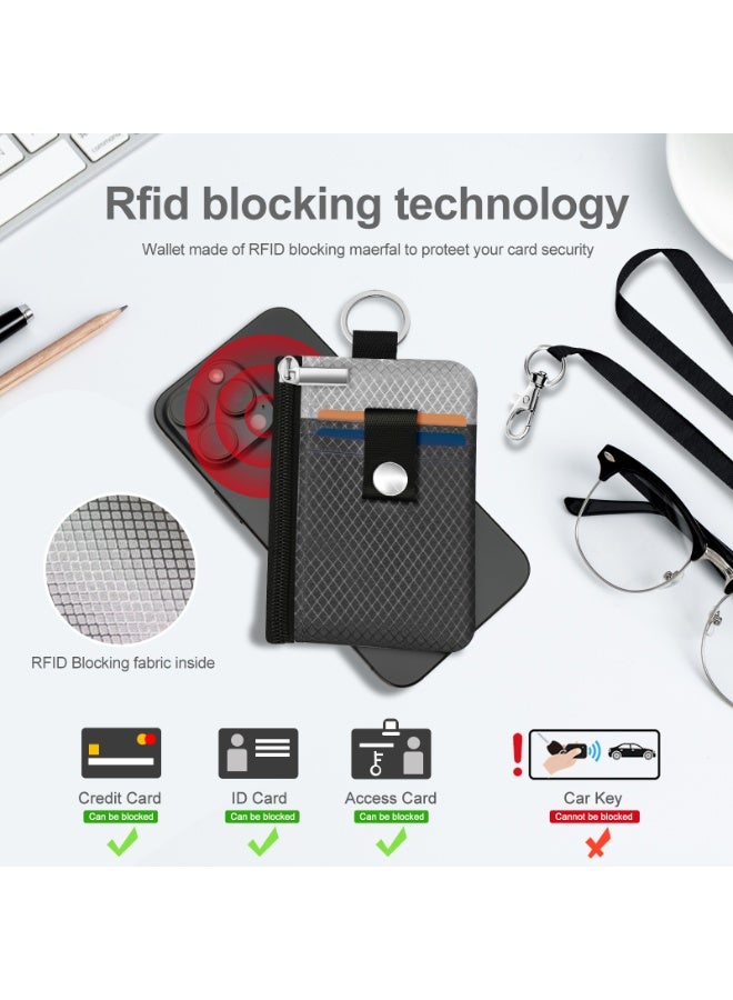 Minimalist RFID BloMinimalist RFID Blocking Small Wallet with ID Window,WaterResistant Zip Id Case Wallet with Lanyard Keychain for Cards,Cash,Travel,Women,Mencking - Image 4