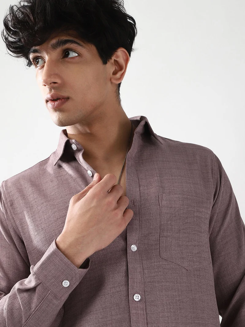 Urbano Fashion  Urbano Fashion Men's Purple Linen Blend Full Sleeve Relaxed Fit Casual Solid Shirt for Men | Best Price UAE