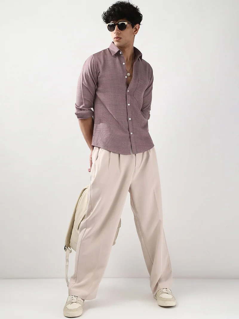 Urbano Fashion  Urbano Fashion Men's Purple Linen Blend Full Sleeve Relaxed Fit Casual Solid Shirt for Men | Best Price UAE