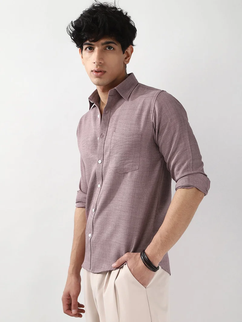 Urbano Fashion  Urbano Fashion Men's Purple Linen Blend Full Sleeve Relaxed Fit Casual Solid Shirt for Men | Best Price UAE