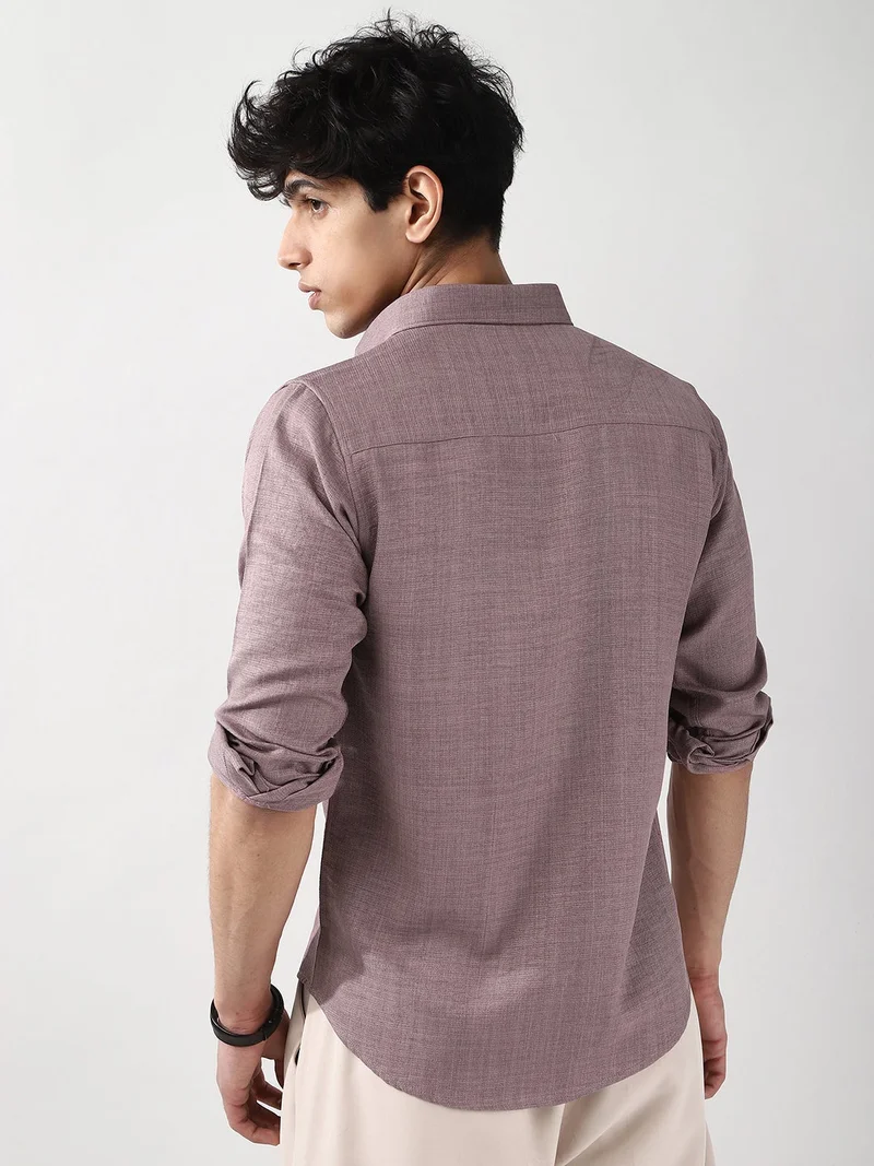 Urbano Fashion  Urbano Fashion Men's Purple Linen Blend Full Sleeve Relaxed Fit Casual Solid Shirt for Men | Best Price UAE