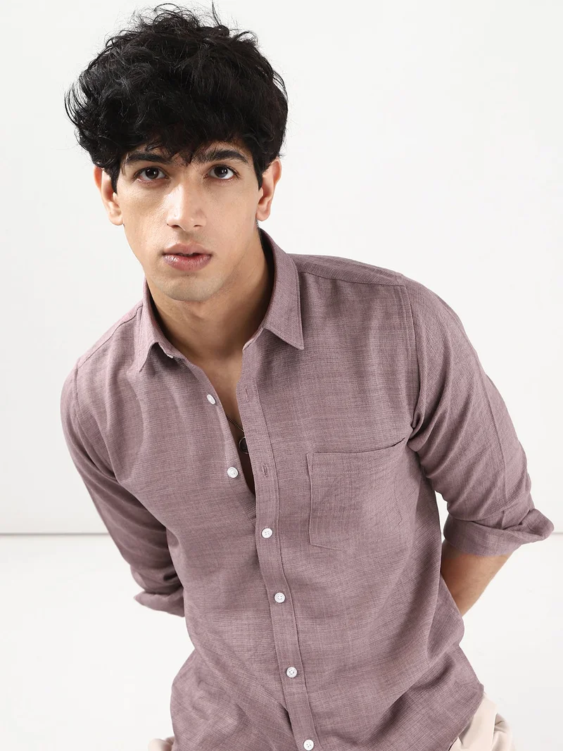 أوربانو فاشن قميص كاجوال رجالي بأكمام كاملة من الكتان الأرجواني بقصة مريحة