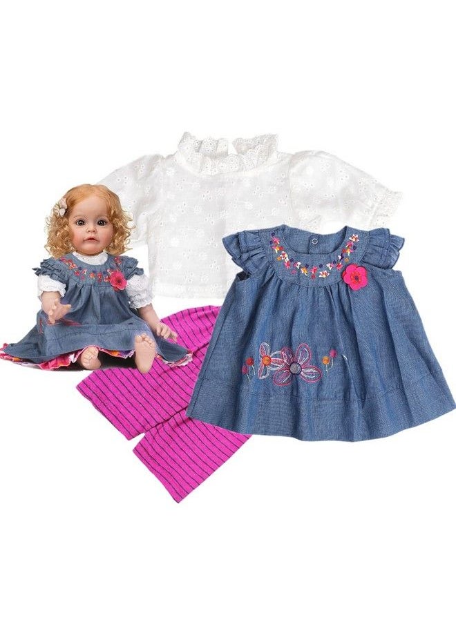 Pedolltree - 22 Inch Reborn Baby Girl Doll Clothes Newborn Denim Dress 3Pcs Set Fit For 2023 Inch Reborn Doll - Image 1
