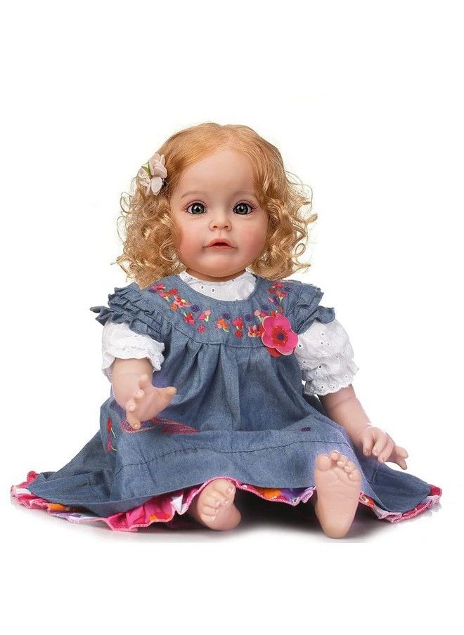 Pedolltree - 22 Inch Reborn Baby Girl Doll Clothes Newborn Denim Dress 3Pcs Set Fit For 2023 Inch Reborn Doll - Image 1
