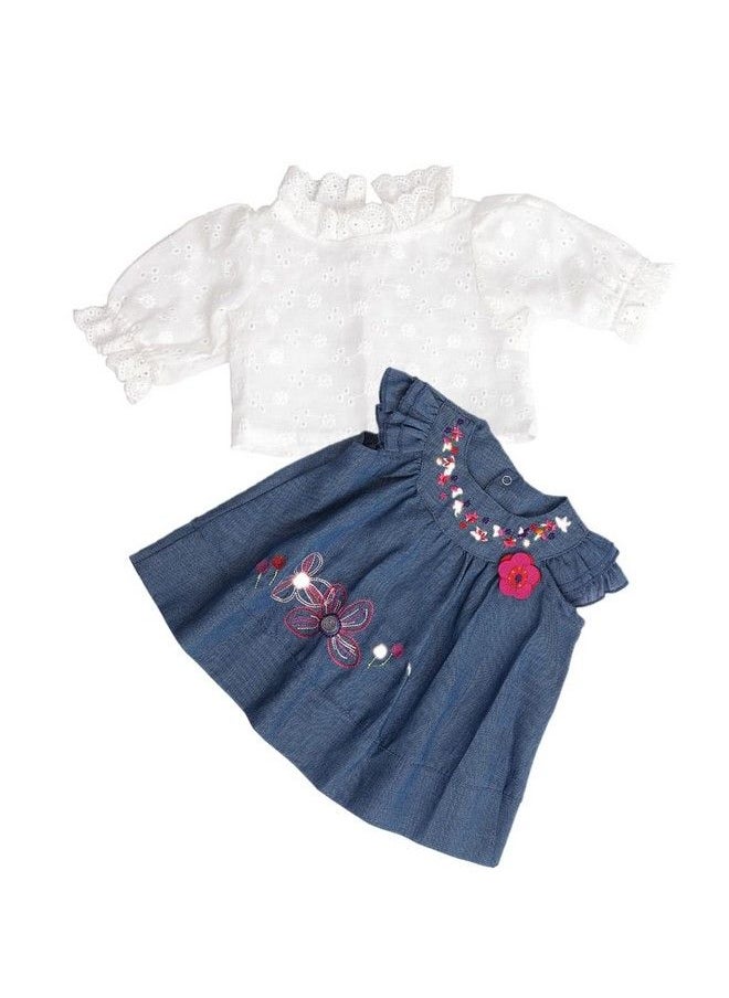 Pedolltree - 22 Inch Reborn Baby Girl Doll Clothes Newborn Denim Dress 3Pcs Set Fit For 2023 Inch Reborn Doll - Image 1