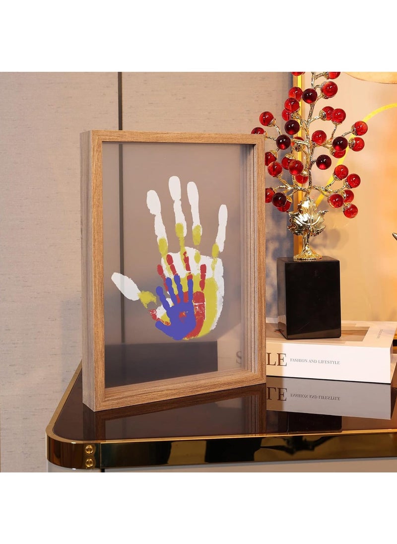 Hihonor Family Handprint Kit, DIY Craft Keepsake Wooden Frame, Endless Gift Set, Non-Toxic Paints, Transparent Sheets (Brown) - Image 4