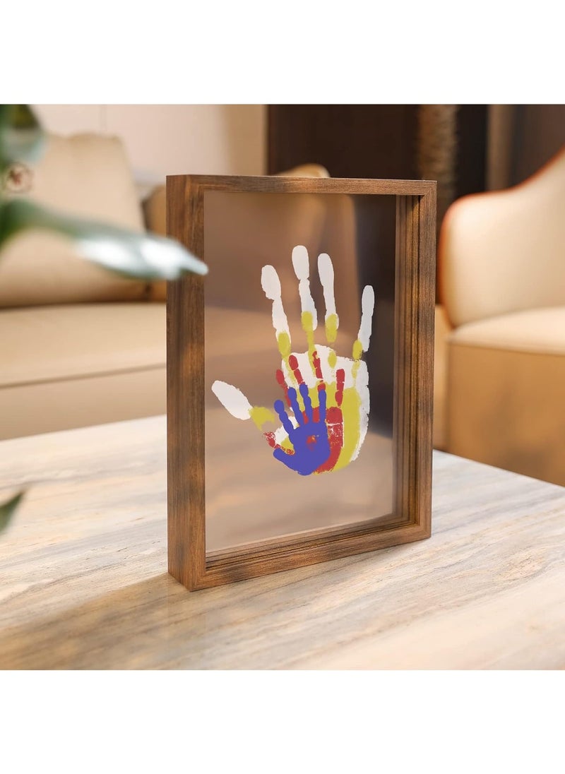 Hihonor Family Handprint Kit, DIY Craft Keepsake Wooden Frame, Endless Gift Set, Non-Toxic Paints, Transparent Sheets (Brown) - Image 1