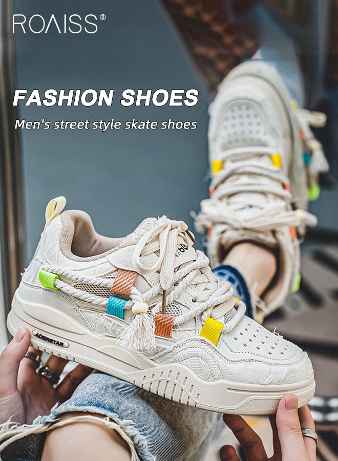 roaiss Stylish Patchwork Chunky Sneakers for Men Retro Rope Shoelaces Decor Skateboard Shoes Soft Sole Lightweight Shock Absorption Running Shoes Mens Wear Resistant Outdoor Sports Shoes Colorblock Sneakers - Image 1
