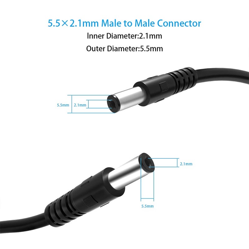 SIOCEN 2-Pack Male to Male DC Extension Cord 5.5mm x 2.1mm,12v DC Power Extension Cable for Security Camera,Dvr Standalone LED Strip,Car,CCTV IP Surveillance,5v 9v 24v 12 Volt Plug Supply Adapter 3FT 6FT - Image 3
