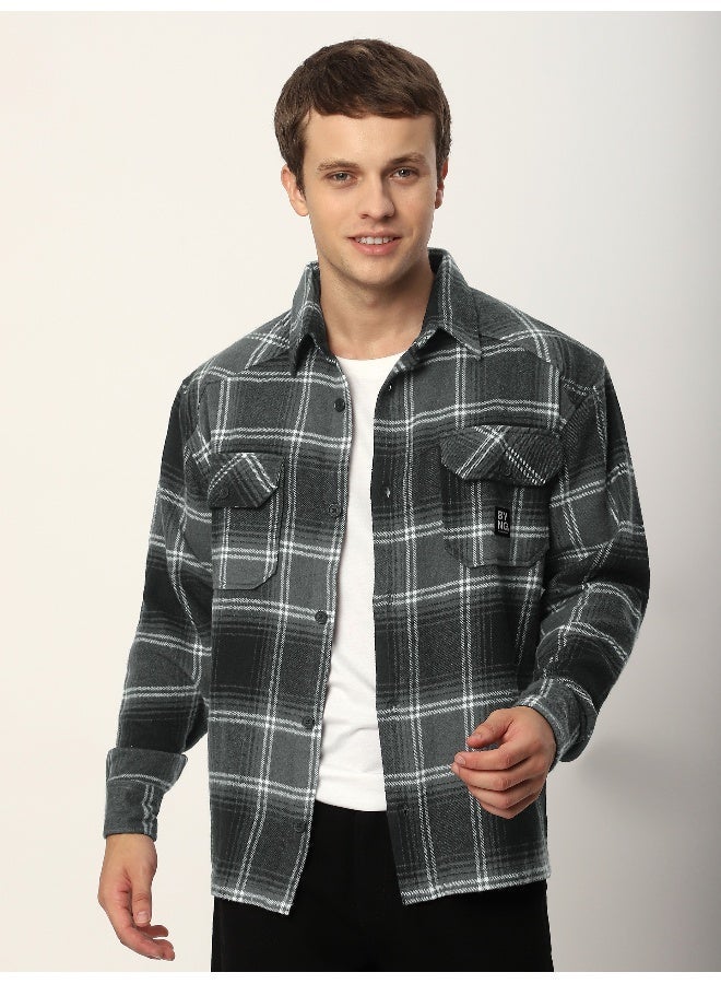 Beyoung Black Recycled Check Flannel Shirt - Image 1