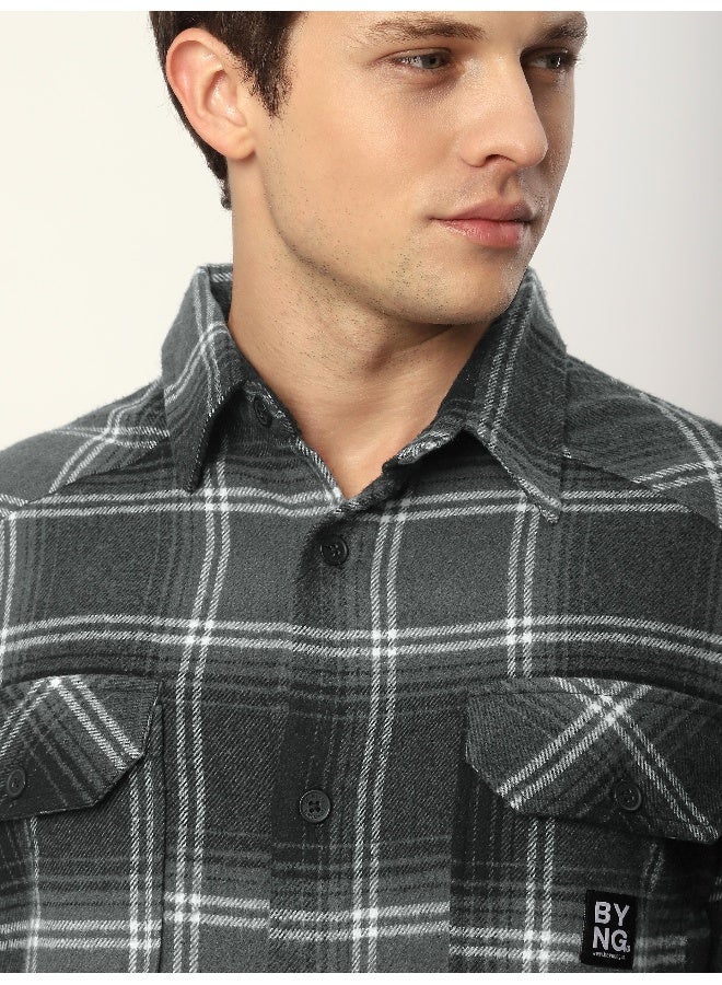 Beyoung Black Recycled Check Flannel Shirt - Image 3