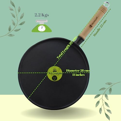 TRILONIUM Cast Iron Dosa Tawa | Triple Seasoned | 11 Inches | WHT11 | Weighs 2.2 Kgs,Black - Image 2