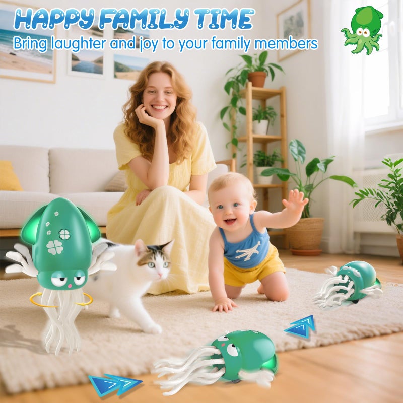 AOTIBO Baby Dancing Octopus Toy for 1 2 3 4 5 Year Old Boy Girl, Baby Tummy Time Electric Crawling Octopus Toys 12-18 Months, Dancing Squid Toy for Walking Toddlers, Kids 1st Birthday Gifts, Green - Image 5