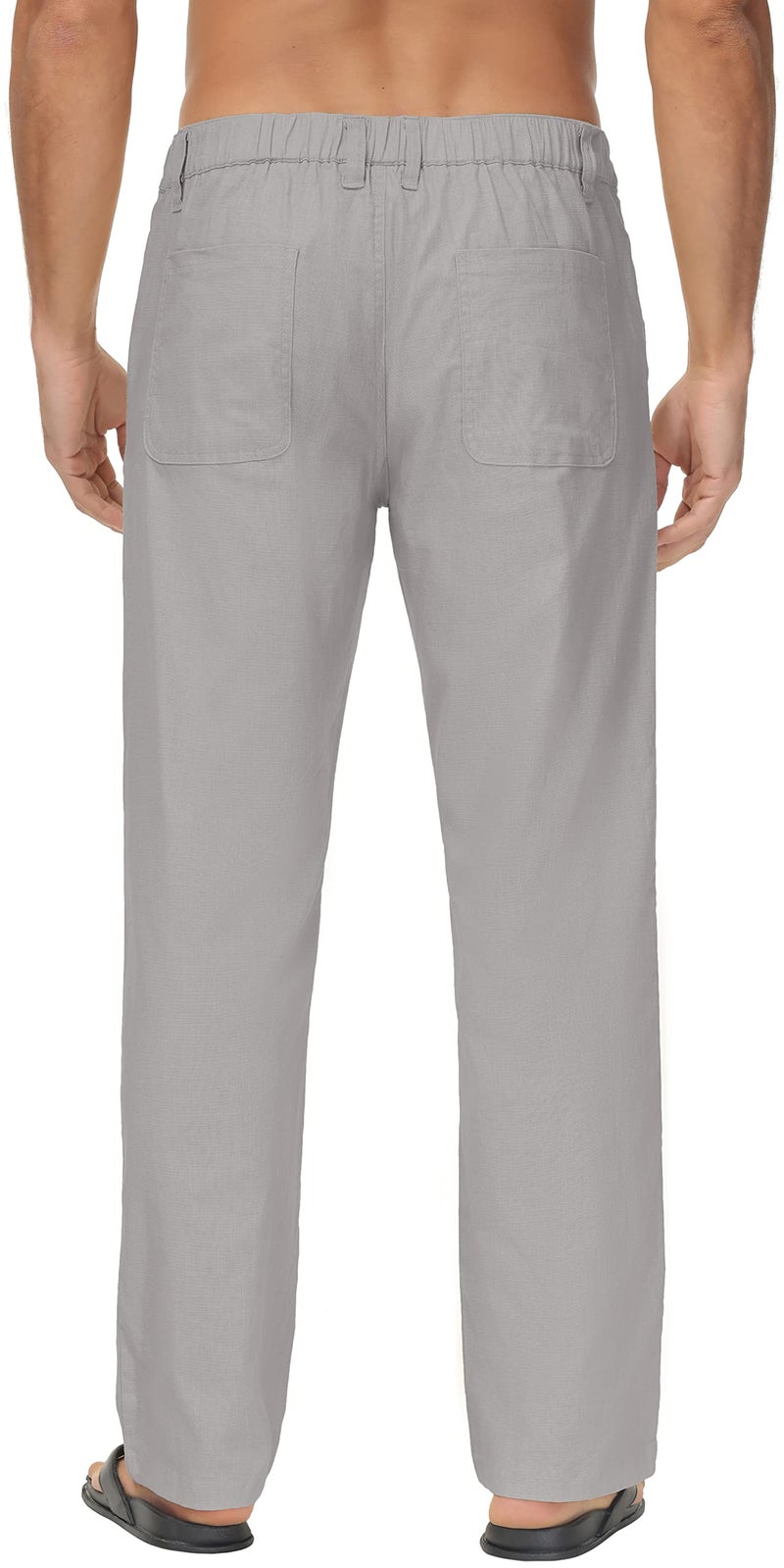 Janmid Men Casual Beach Trousers Linen Summer Pants (Dark Grey, S) - Image 2