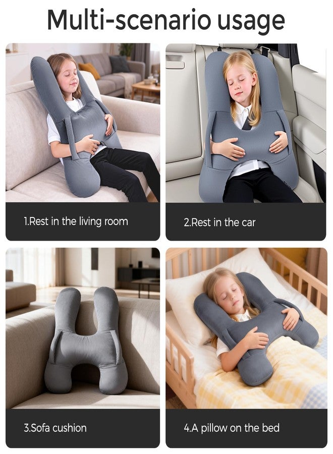 BEBAS H-Shaped Kids Travel Pillow for Car Travel Accessories for Children - Soft Breathable Supports Neck Head for Sleeping - Adjustable Strap for Airplane Long Road Trip (Grey) - Image 2