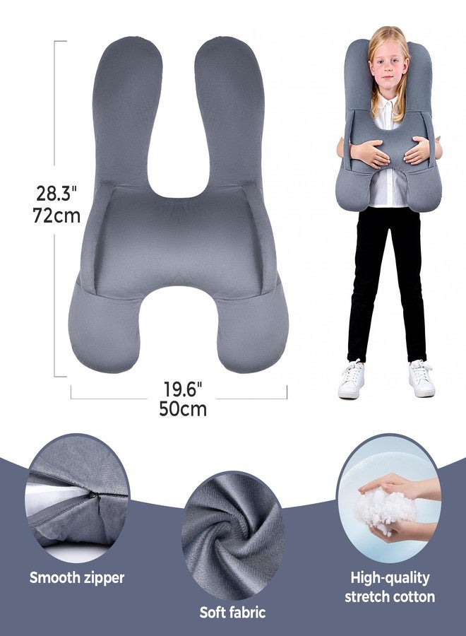 BEBAS H-Shaped Kids Travel Pillow for Car Travel Accessories for Children - Soft Breathable Supports Neck Head for Sleeping - Adjustable Strap for Airplane Long Road Trip (Grey) - Image 5