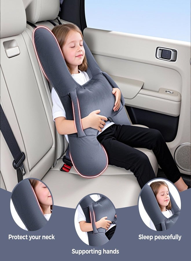 BEBAS H-Shaped Kids Travel Pillow for Car Travel Accessories for Children - Soft Breathable Supports Neck Head for Sleeping - Adjustable Strap for Airplane Long Road Trip (Grey) - Image 3