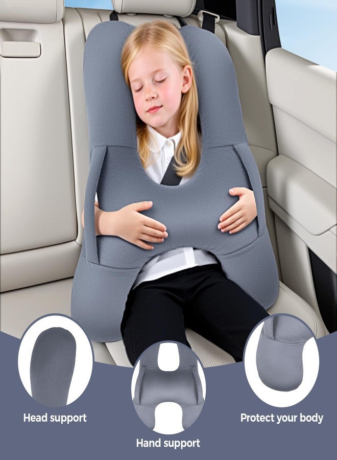 BEBAS H-Shaped Kids Travel Pillow for Car Travel Accessories for Children - Soft Breathable Supports Neck Head for Sleeping - Adjustable Strap for Airplane Long Road Trip (Grey) - Image 4