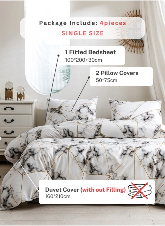 LUNA Home - Bedding Set Without Filler Various Sizes (Comforter Cover Set) Marble Design White And Black - Image 1
