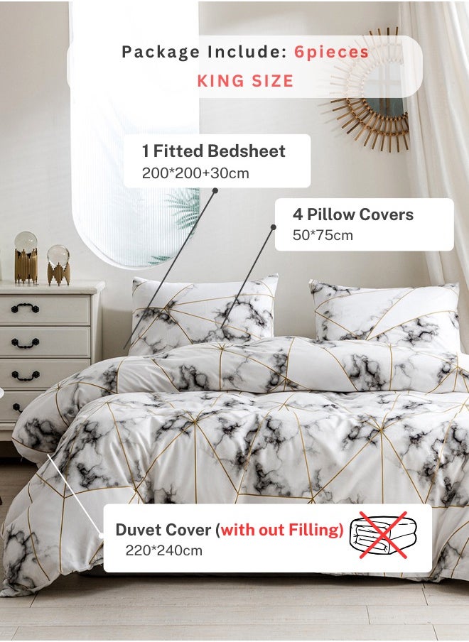 LUNA Home - Bedding Set Without Filler Various Sizes (Comforter Cover Set) Marble Design White And Black - Image 1