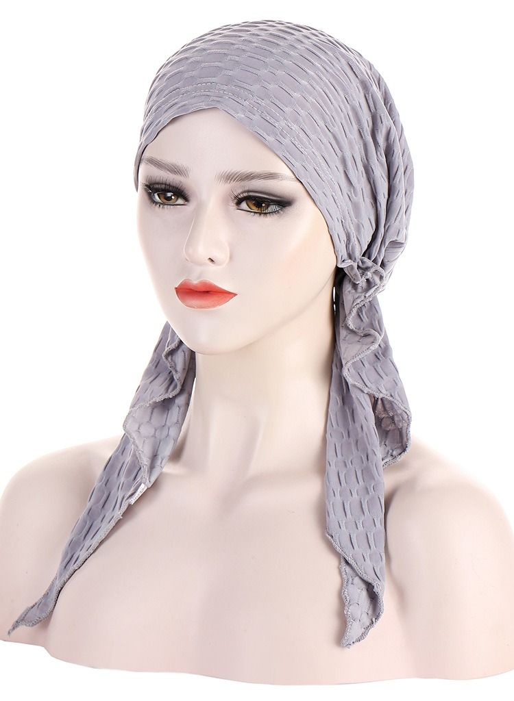 NIBEMINENT Slip-On Pre-Tied Head Scarves Women Headwear Muslim Turban Beanie Caps Comfortsoft Hair Protection Hijab for Girls Grey 