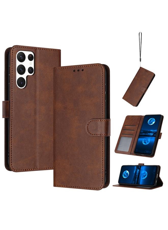 Generic For Samsung Galaxy S25 Ultra Solid Calf Texture Flip Leather Phone Case(Brown) 