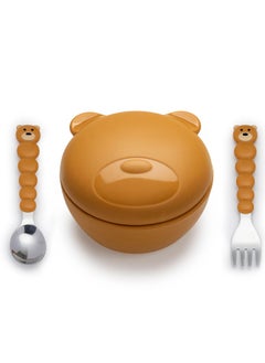melii Melii Silicone Bowl with Lid & Utensils - Brown Bear  - Image 1