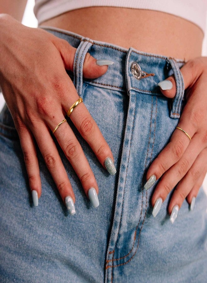 Jstyle 14K Gold Filled Stacking Rings for Women, Minimalist Stackable Gold Rings, Dainty Non Tarnish Pinky Thumb Statement Thin Band Rings Set, Comfort Fit 1mm 3mm Size 7 - Image 4