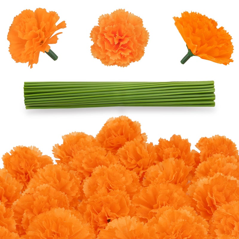 GOMALL 30 pcs Artificial Marigold Flowers2 Silk Marigold Flower Heads with StemsOrange Flowers Artificial Decor for PartyIndian WeddingIndian ThemeDiwali Home Decor DIY Wreath Garland