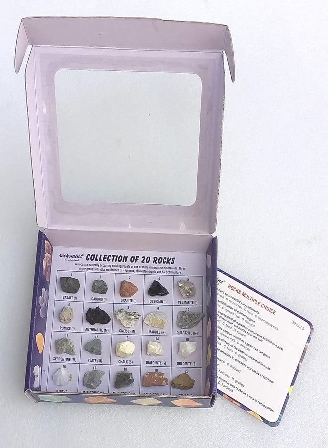 ROCKSMINS RO20WM Rocks Collection Set of 20 School Education Igneous Sedimentary Metamorphic Samples activity geology earth science volcanic stones Rock Memory Great Educational STEM Toys Kids with QA - Image 2