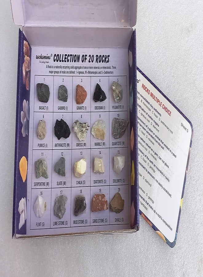 ROCKSMINS RO20WM Rocks Collection Set of 20 School Education Igneous Sedimentary Metamorphic Samples activity geology earth science volcanic stones Rock Memory Great Educational STEM Toys Kids with QA - Image 4