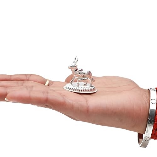 ROLIMOLI Pure Silver Kamdhenu Cow and Calf Idol for Pooja/Worship and Gifting Purpose (Size : L-3.4cm * W-2cm * H-3cm | Weight : 5.5gm Approxe) - Image 5