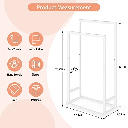BTY Freestanding Towel Racks for Bathroom 2 Tier Hand Towel Drying Rack Metal Blanket Towel Holder Stand for Bedroom Indoor Outdoor Pool Small Blanket Rack (Matte White) - Image 3