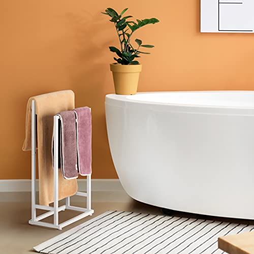 BTY Freestanding Towel Racks for Bathroom 2 Tier Hand Towel Drying Rack Metal Blanket Towel Holder Stand for Bedroom Indoor Outdoor Pool Small Blanket Rack (Matte White) - Image 5