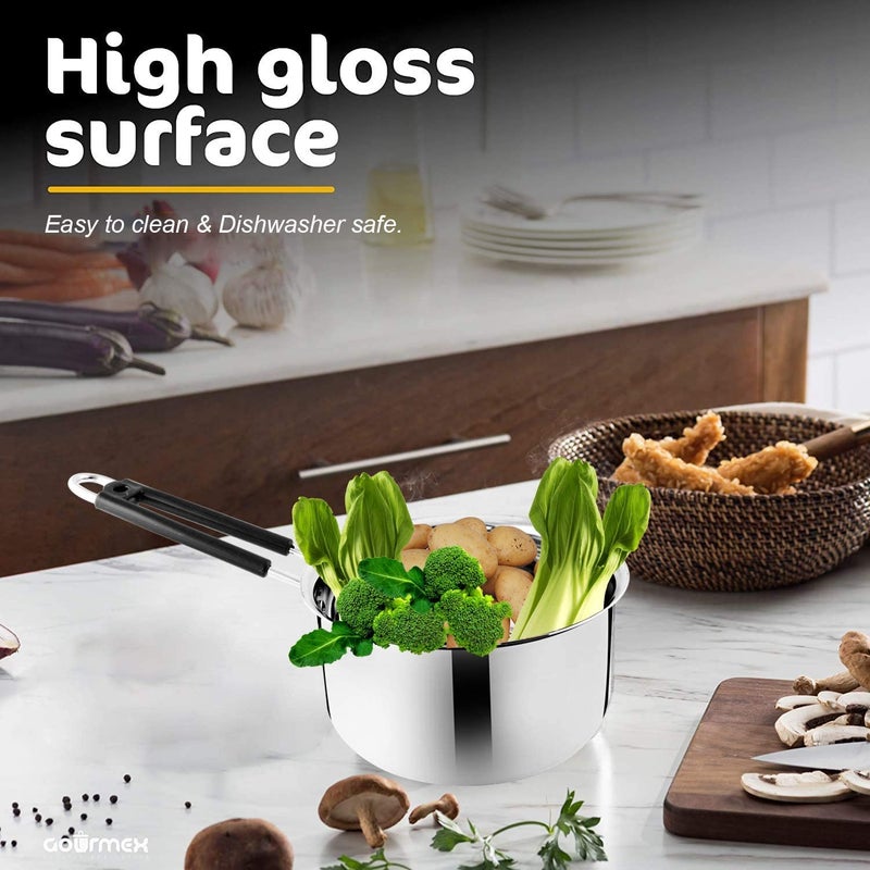 BPE Stainless Steel Copper Bottom Saucepans with lids, Flat Base Sauce Pan, Tea Pan, Milk Pan, Tapeli Patila, Sauce Pot Cookware with lids Combo Set of 3 - Image 5