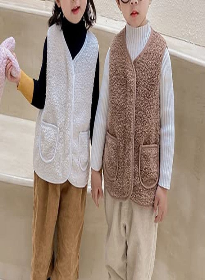 warmstraw Kids Girls Boys Cute Vest Winter Warm Soft Zip up with Two Pocktes Lightweight Waistcoat Jackets Brown for 12-24 Months - Image 2