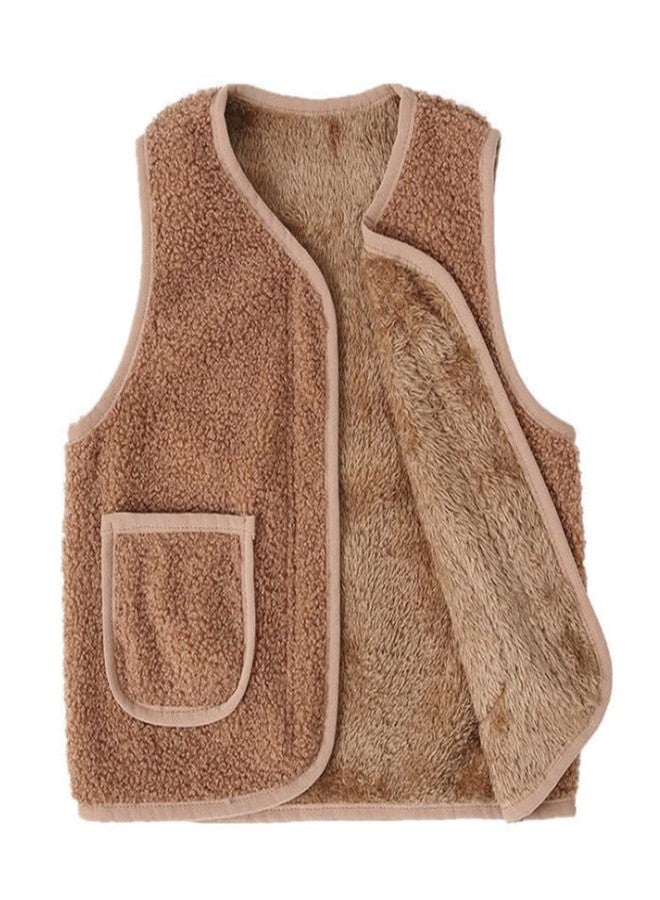 warmstraw Kids Girls Boys Cute Vest Winter Warm Soft Zip up with Two Pocktes Lightweight Waistcoat Jackets Brown for 12-24 Months - Image 1