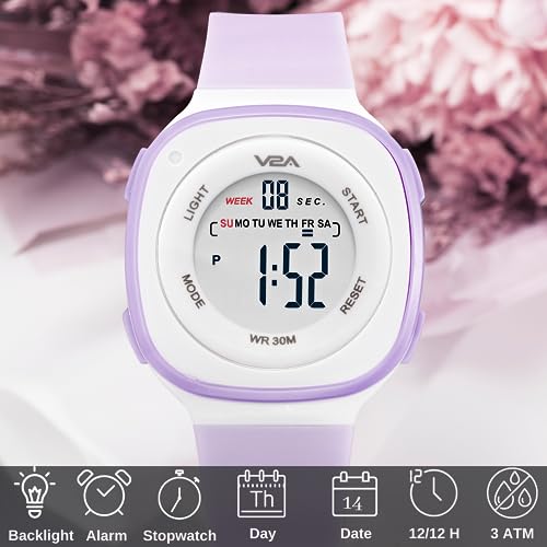 V2A Square Dial Digital Watch for Girls – Kids Between 4 to 14 Years of Age Multi-Functional 30 M Waterproof Digital Sports Watches for Girls | Gild Watch for Age 4 5 6 7 8 9 (Blue) - Image 2