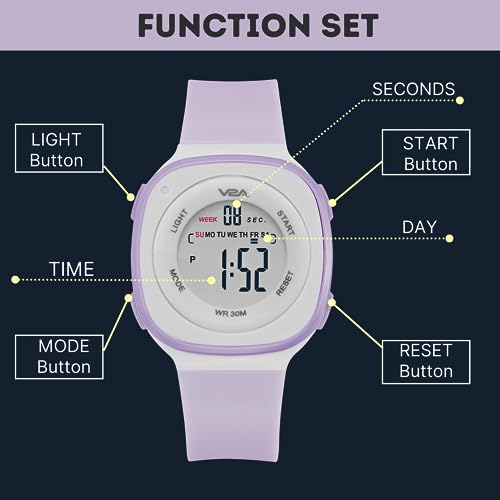 V2A Square Dial Digital Watch for Girls – Kids Between 4 to 14 Years of Age Multi-Functional 30 M Waterproof Digital Sports Watches for Girls | Gild Watch for Age 4 5 6 7 8 9 (Blue) - Image 5