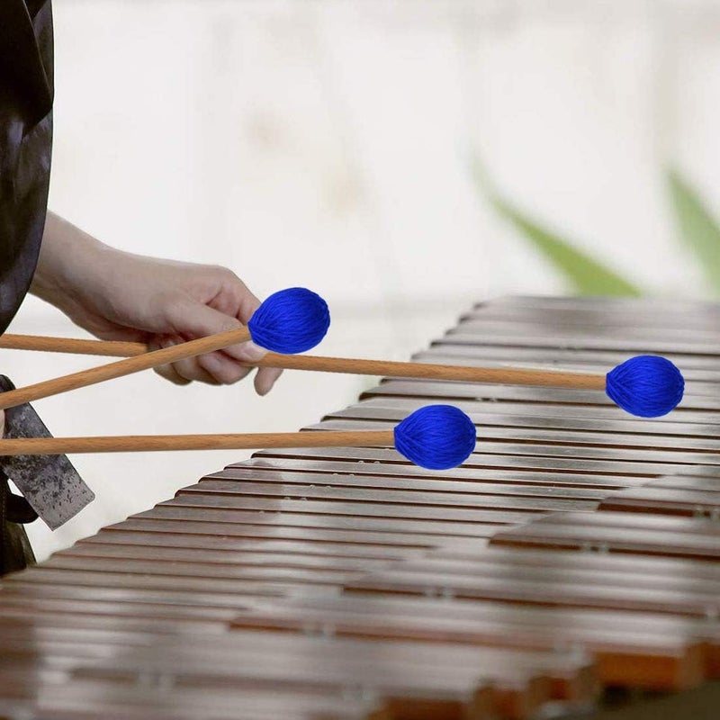 Yolyoo Medium Hard Yarn Head Keyboard Marimba Mallets with Maple Handles,Pack of 2 Blue (Blue) - Image 3