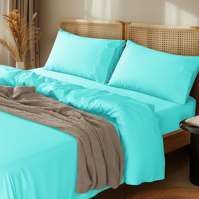 LBRO2M LBRO2M 1000 Thread Count 100% Cotton Sheets Set King Size Bed Sheet 4 Piece Sets Long Staple 16 Inches Deep Pocket All Season Bedding Super Soft Comforterble Breathable Sateen(Lake Green)  - Image 1