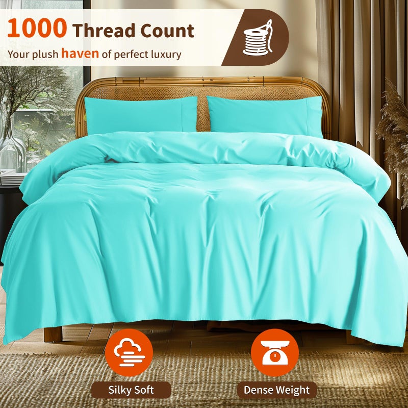 LBRO2M LBRO2M 1000 Thread Count 100% Cotton Sheets Set King Size Bed Sheet 4 Piece Sets Long Staple 16 Inches Deep Pocket All Season Bedding Super Soft Comforterble Breathable Sateen(Lake Green)  - Image 3