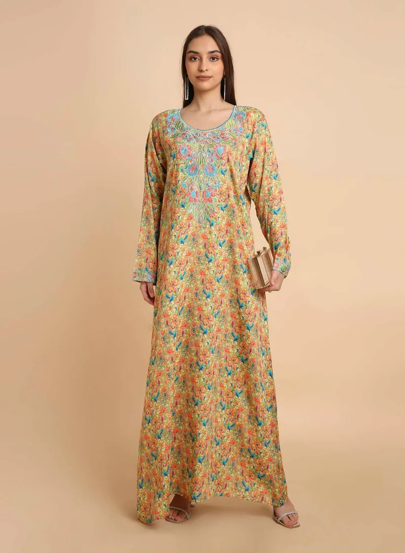 HANA & SARA Fashionable Arabic Mukhawar Jalabiya in Pure Silk Cotton with Head Scarf