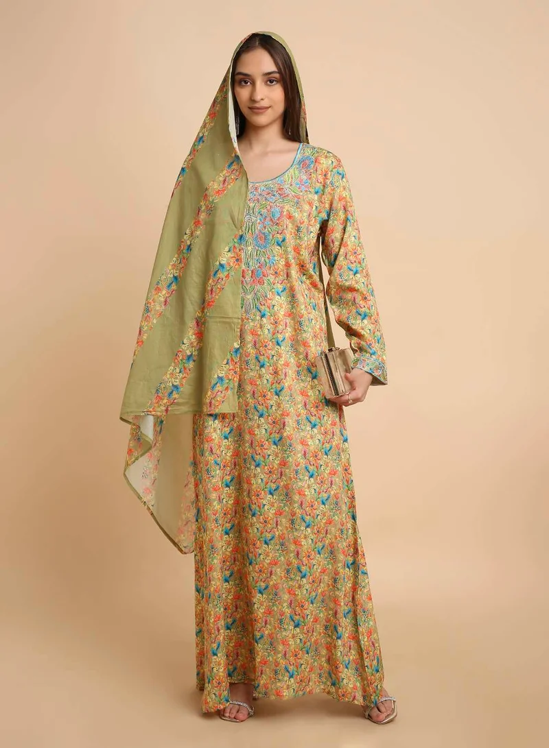 HANA & SARA Fashionable Arabic Mukhawar Jalabiya in Pure Silk Cotton with Head Scarf